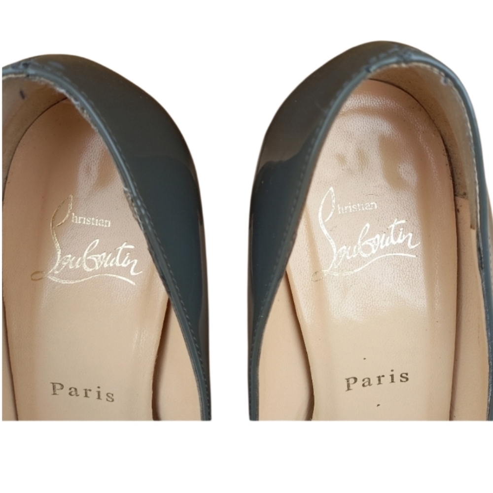 ✅️SOLD✅️ CHRISTIAN LOUBOUTIN Gray Patent Leather Heel Pumps LIKE NEW - Picture 4 of 4